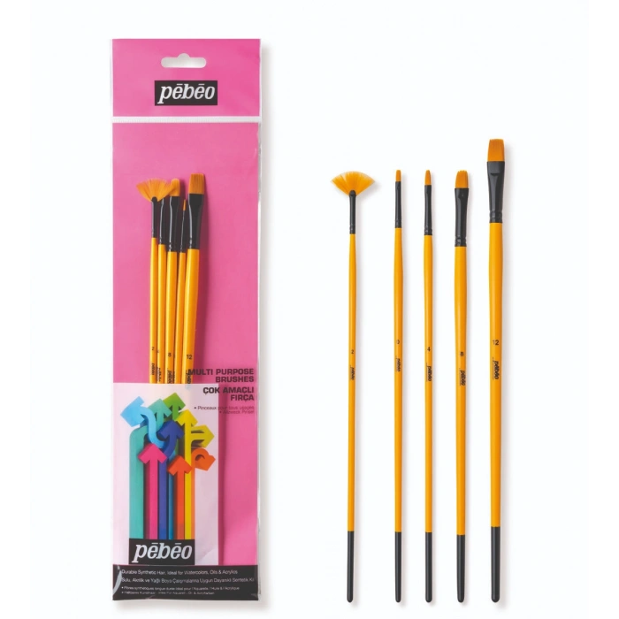 Pebeo 5li Uzun Sap Fırça Seti Sentetik (N:: 0, 4, 8, 12 + Yelpaze Fırça No:2) SET-13