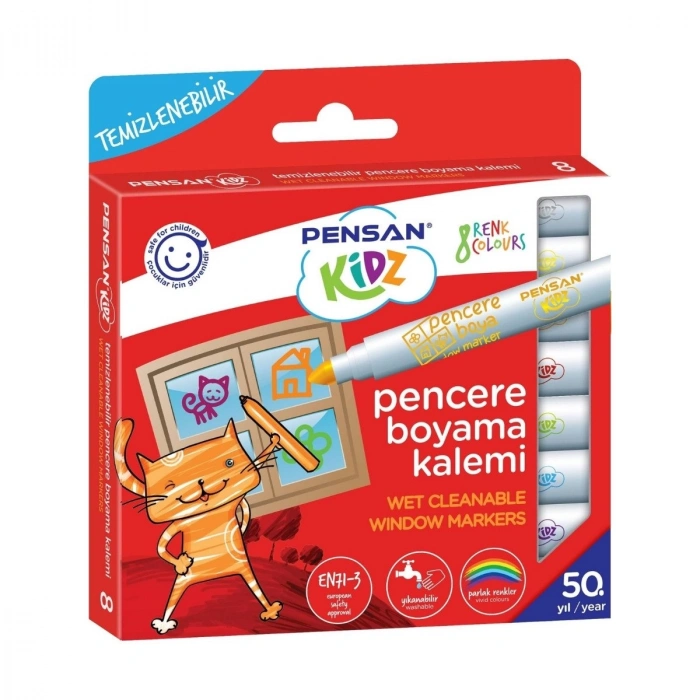 Pensan Kidz Pencere Boyama Keçeli Kalem Seti 8li