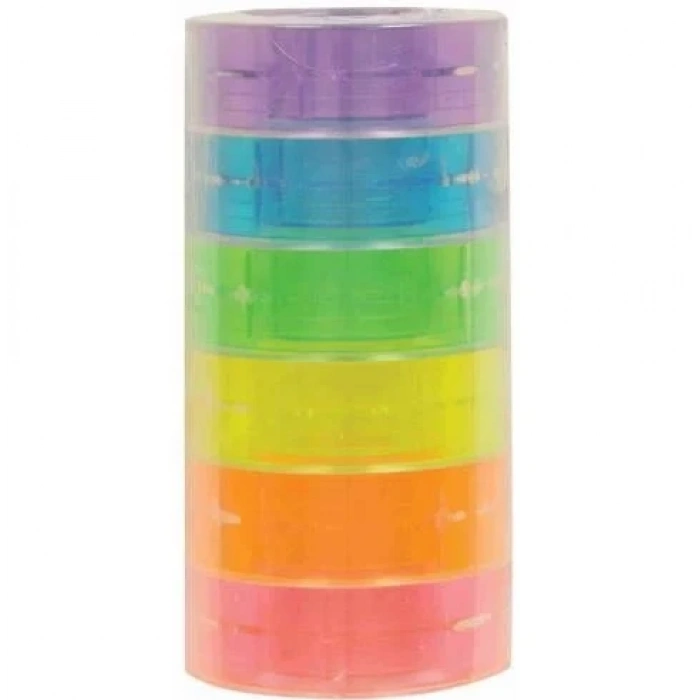 Pin Kristal Şeffaf Bant Renkli Makaralı 19 mm. x 33 mt. 6lı Paket