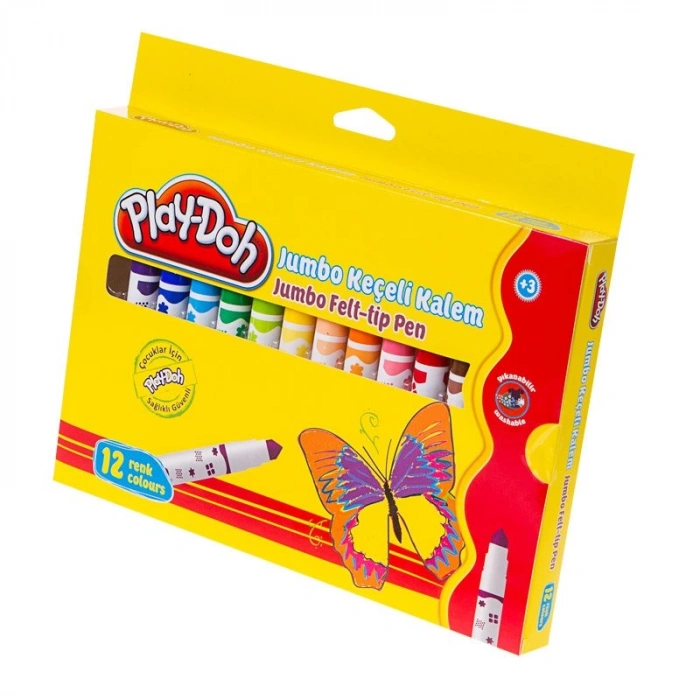 Play Doh 12 Renk Jumbo Keçeli Kalem Seti Karton Kutu 8mm Play-Ke010