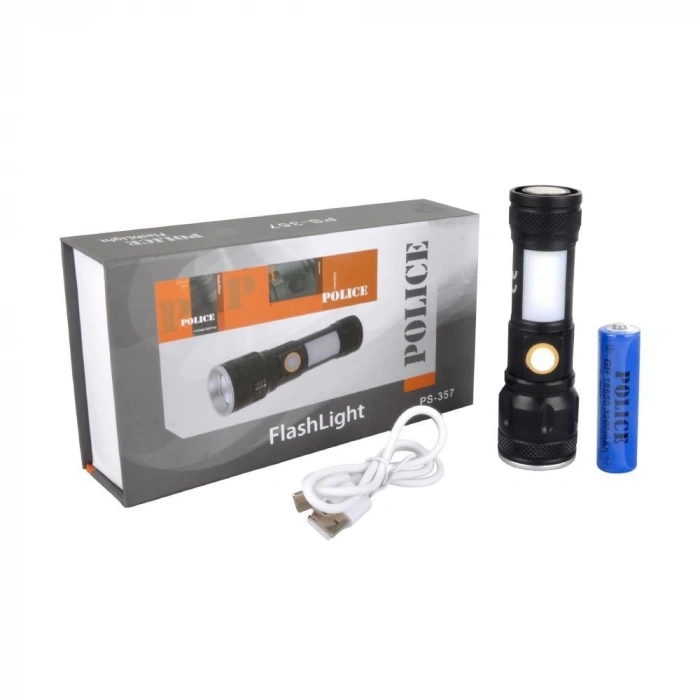 Police PS-357 Cob Led Zoom Şarjlı Şarjlı El Feneri