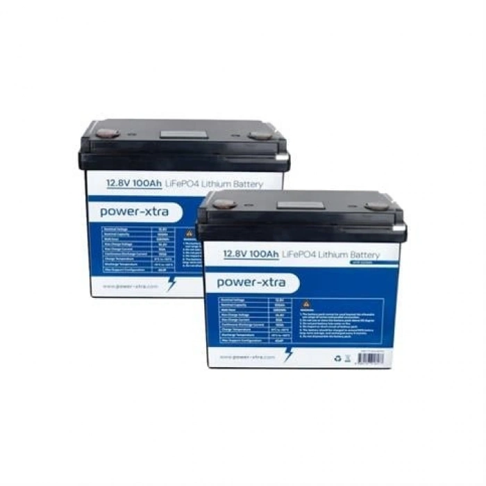 Power-Xtra 12.8V 100Ah Lifepo4 Lityum Akü - Ekranlı - Siyah Kutu 2 Li
