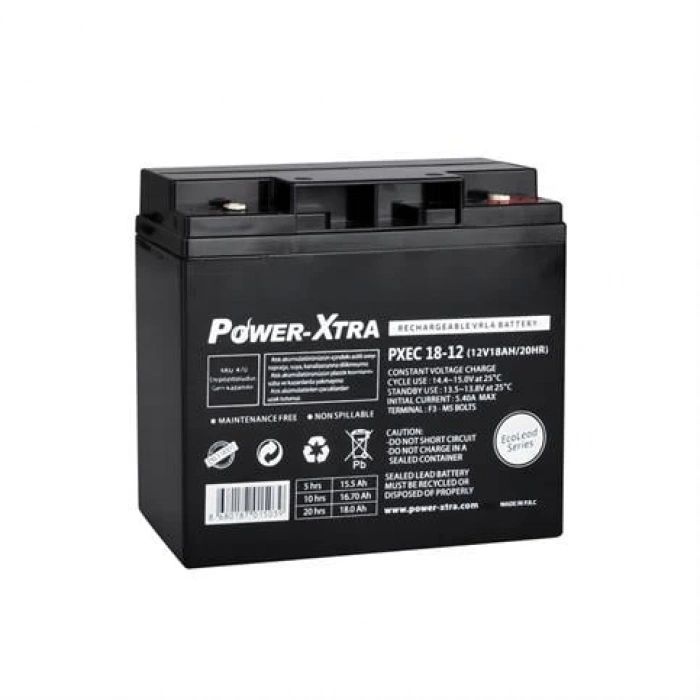 Power-Xtra Ecolead - PXEC18-12 - 12V 18 Ah Kuru Akü - F3 - (M5 Bolts)