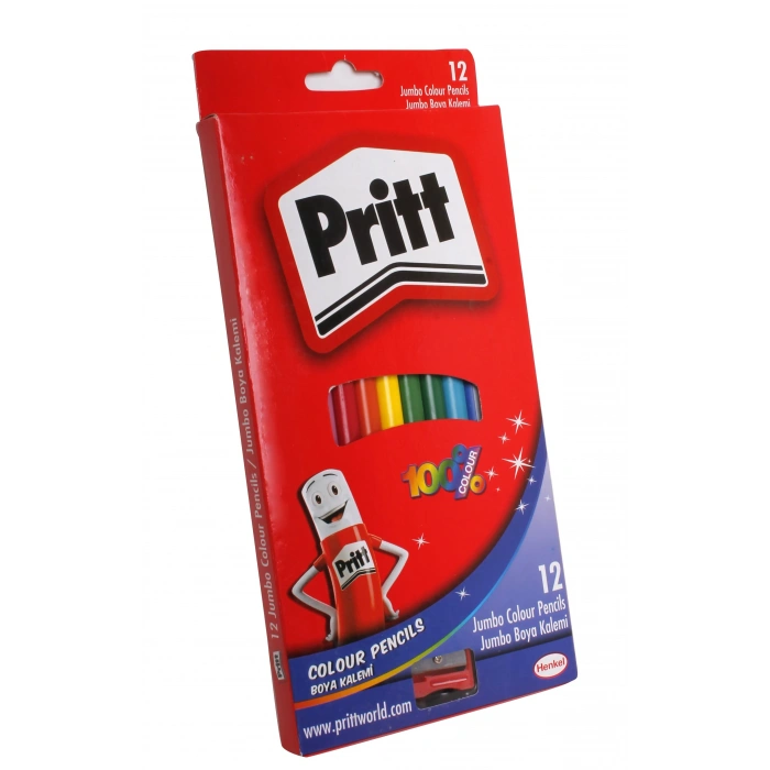 Pritt Jumbo Üçgen Kuru Boya Kalemi 12 Renk Set Karton Kutu