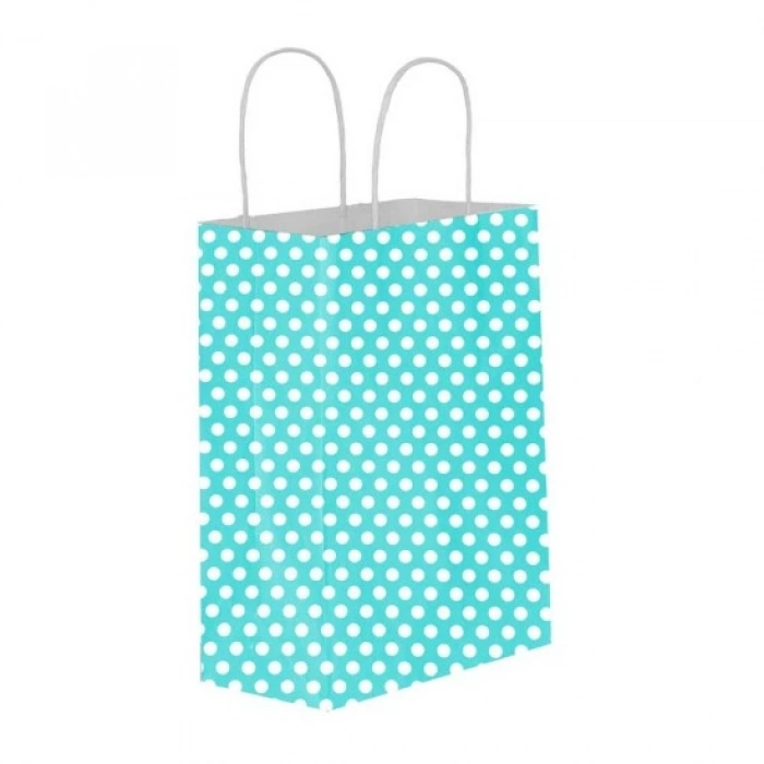 PUANTİYELİ MAVİ KAĞIT HEDİYE VE ALIŞVERİŞ ÇANTASI (25X12X31) 25 ADET