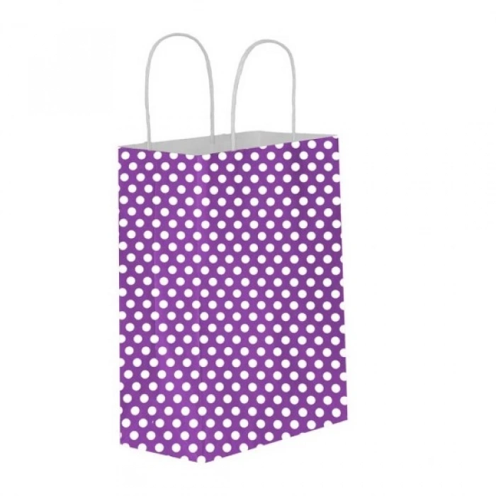 PUANTİYELİ MOR KAĞIT HEDİYE VE ALIŞVERİŞ ÇANTASI (11X6X16) 25 ADET