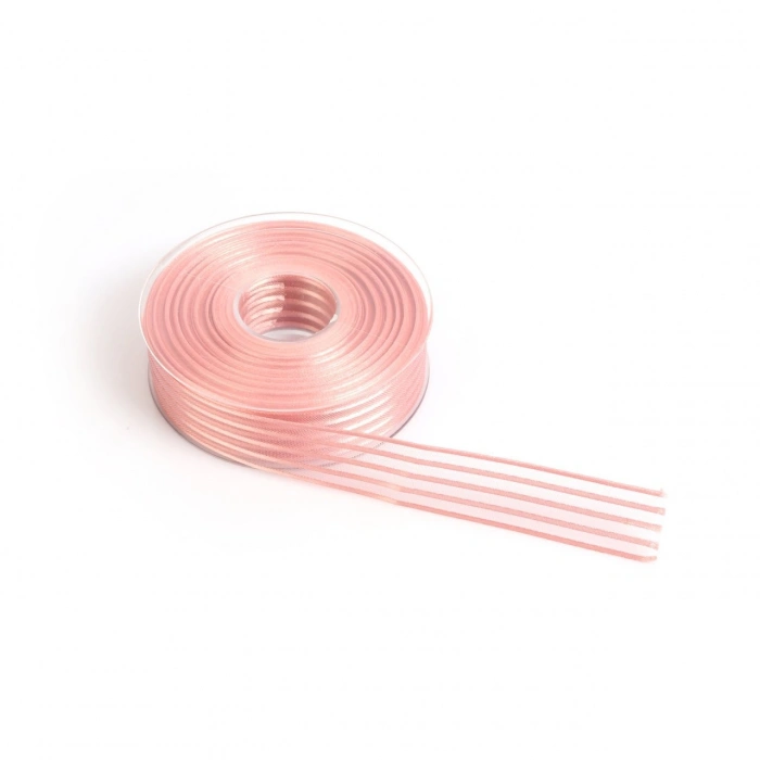 Pudra Saten Çizgili Şifon Kurdele