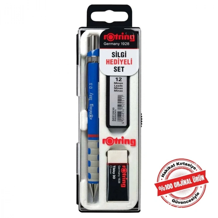 Rotring Tikky Grafik Teknik Çizim Kalemi Silgi Hediyeli Set 0.5mm Mavi