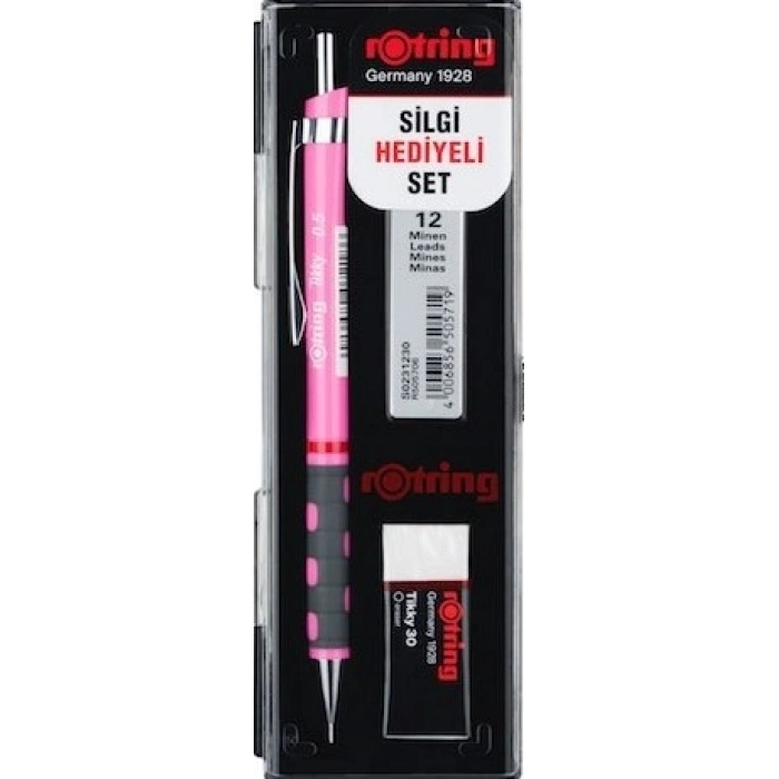 Rotring Tikky Versatil Kalem + Min + Silgi Okul Seti 0.5 mm NEON PEMBE