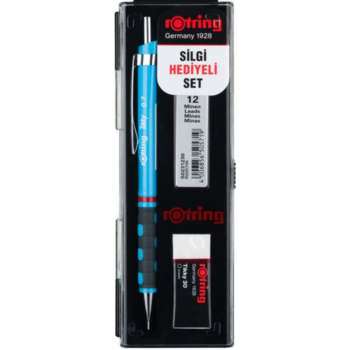 Rotring Tikky Versatil Kalem + Min + Silgi Okul Seti 0.7 mm AÇIK MAVİ