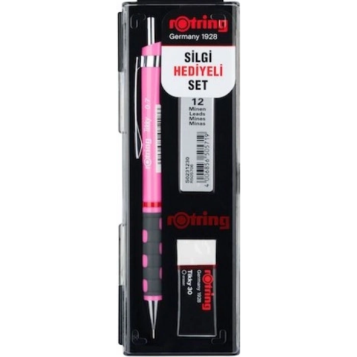 Rotring Tikky Versatil Kalem + Min + Silgi Okul Seti 0.7 mm NEON PEMBE