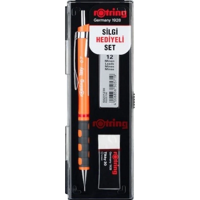 Rotring Tikky Versatil Kalem + Min + Silgi Okul Seti 0.7 mm NEON TURUNCU