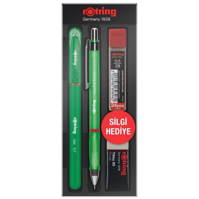 Rotring Visuclick Versatil Kalem + Jel Kalem + Min + Silgi Okul Seti 0.5 mm YEŞİL
