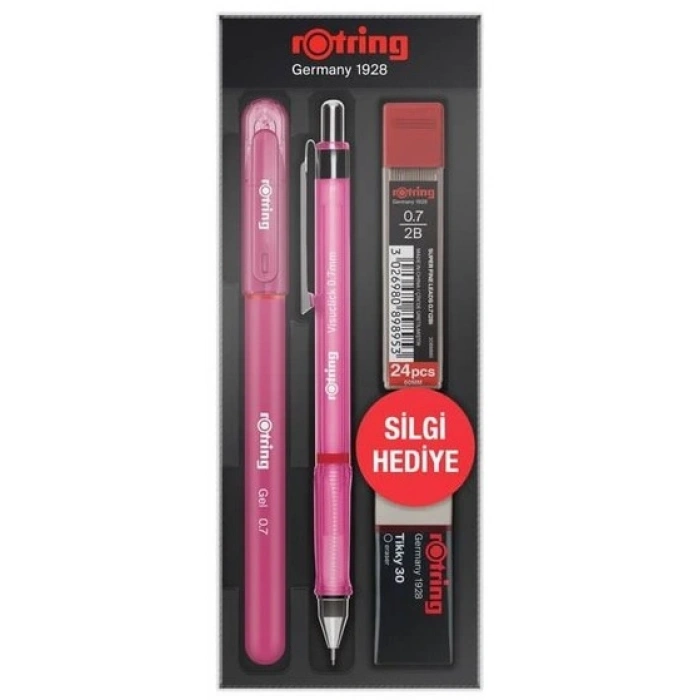 Rotring Visuclick Versatil Kalem + Jel Kalem + Min + Silgi Okul Seti 0.7 mm PEMBE