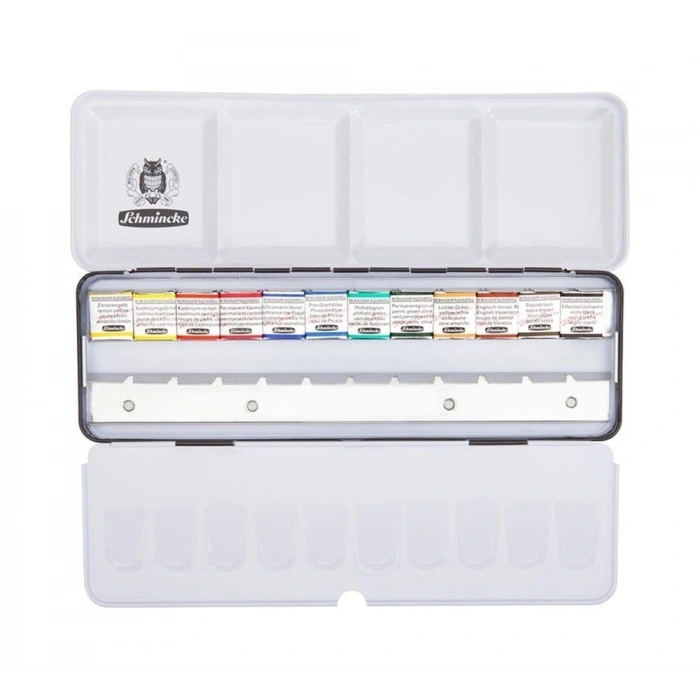 Schmincke Horadam Aquarell Taş Tablet Sulu Boya Seti Artist Seri Yarım Tablet 12 Renk Ekstra Boşluklu Metal Kutu