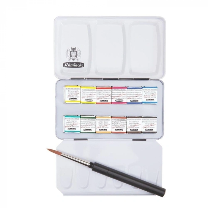 Schmincke Horadam Aquarell Taş Tablet Sulu Boya Seti Cep Tipi Artist Seri Yarım Tablet 12 Renk Metal Kutu
