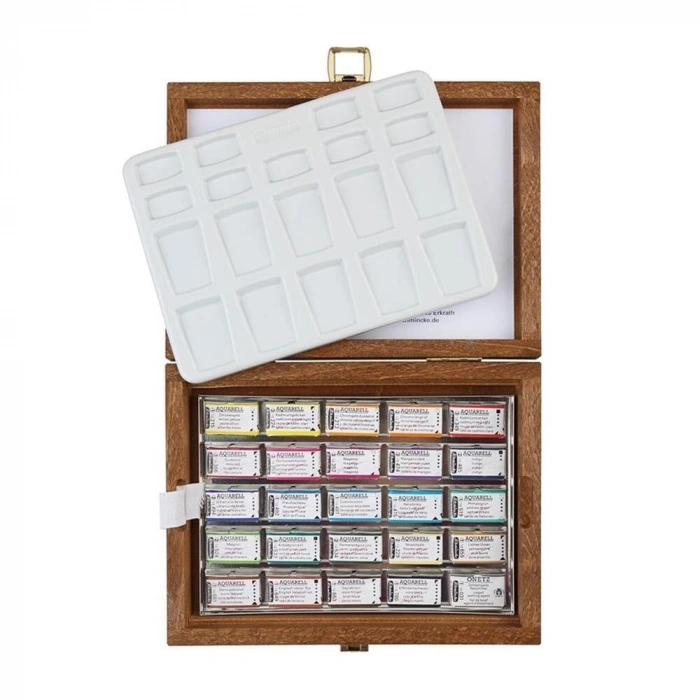 Schmincke Horadam Aquarell Taş Tablet Sulu Boya Seti Tam Tablet 24 Renk Ahşap Kutu