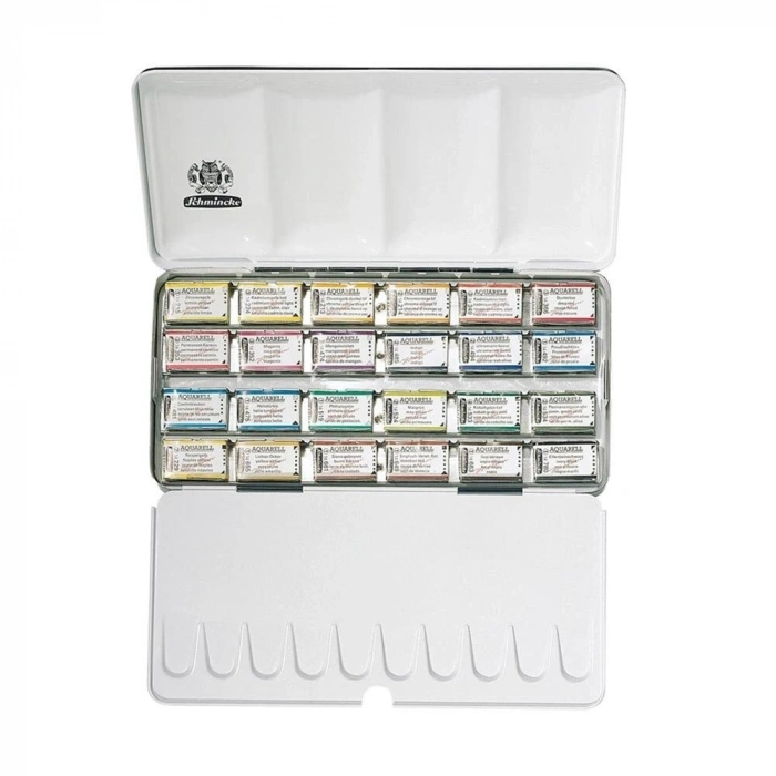 Schmincke Horadam Aquarell Taş Tablet Sulu Boya Seti Tam Tablet 24 Renk Metal Kutu