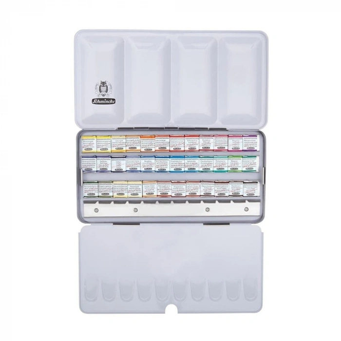 Schmincke Horadam Aquarell Taş Tablet Sulu Boya Seti Yarım Tablet 36 Renk Metal Kutu