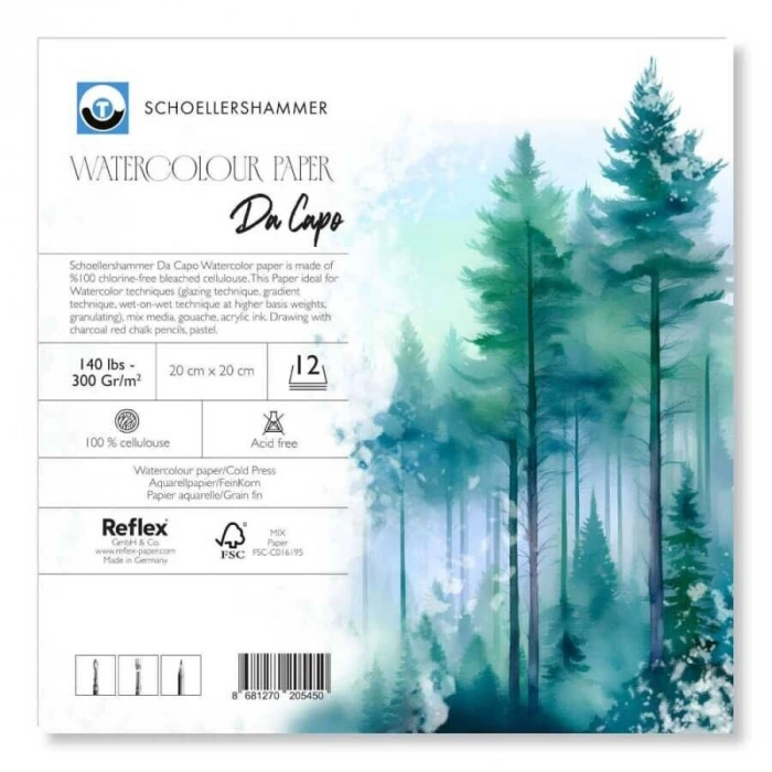 Schoellershammer Da Capo Cold Press Suluboya Defteri Blok 300 gr. 20x20 cm. 12 yaprak