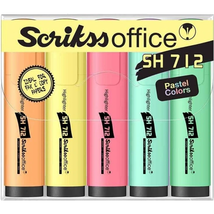 Scrikss Office Highlighter Fosforlu İşaretleme Kalemi Seti 5 Renk Pastel Renkler