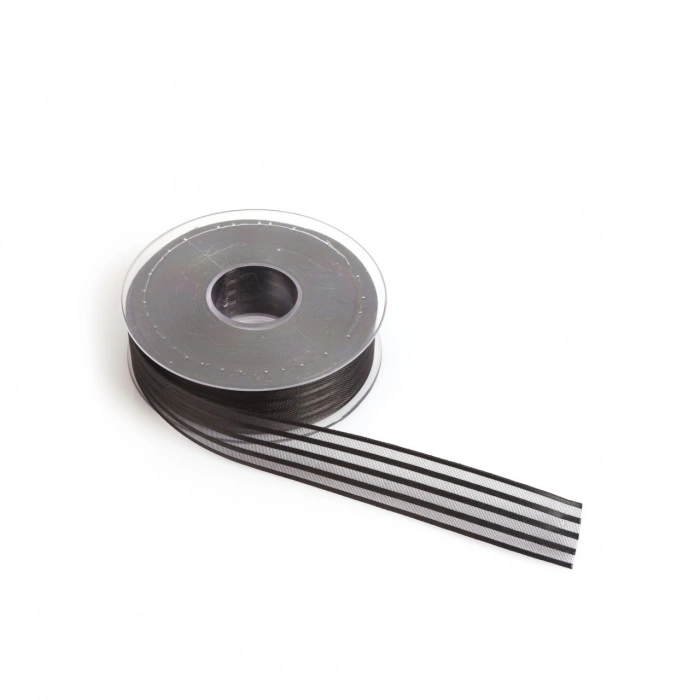 Siyah Saten Çizgili Şifon Kurdele