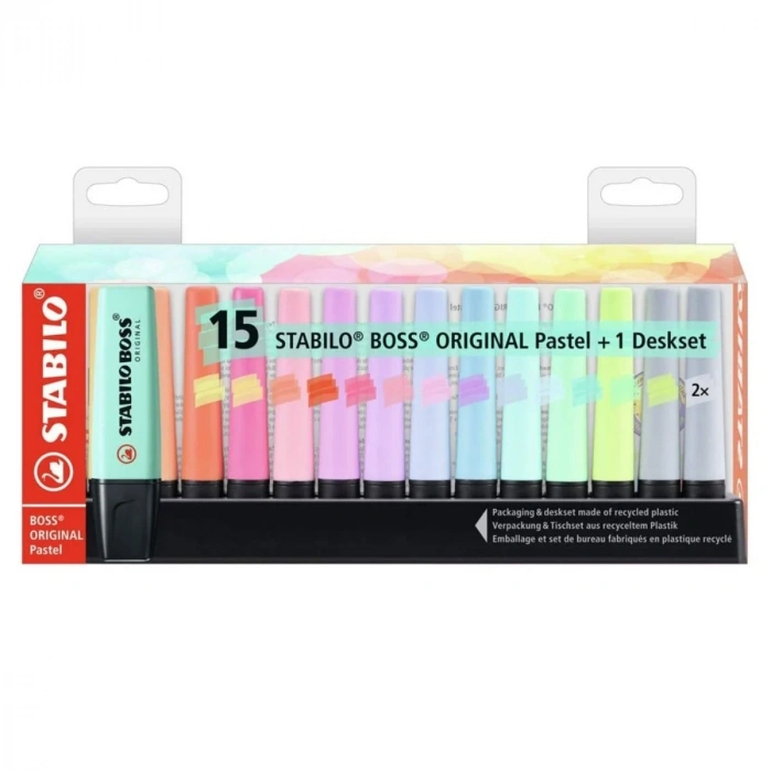 Stabilo Boss Original Pastel Marker Seti 15li Stand Hediyeli