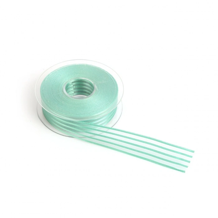 Su Yeşili Saten Çizgili Şifon Kurdele