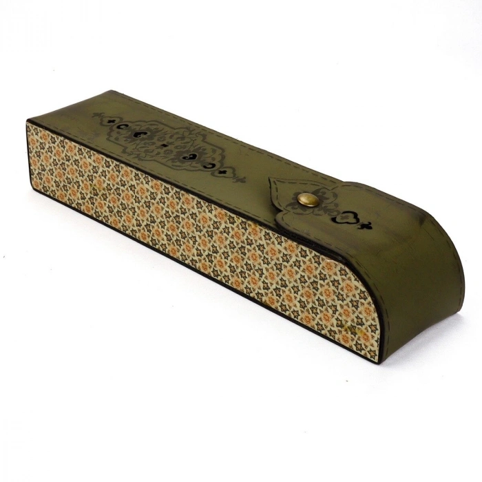 Suni Deri El Yapımı Mıknatıslı Kutu Kalemlik Haki