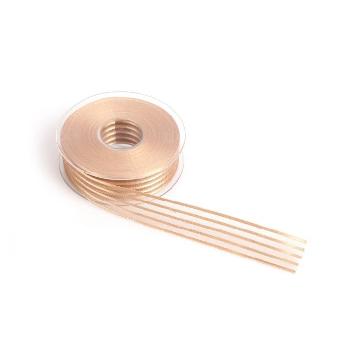 Sütlü Kahve Saten Çizgili Şifon Kurdele