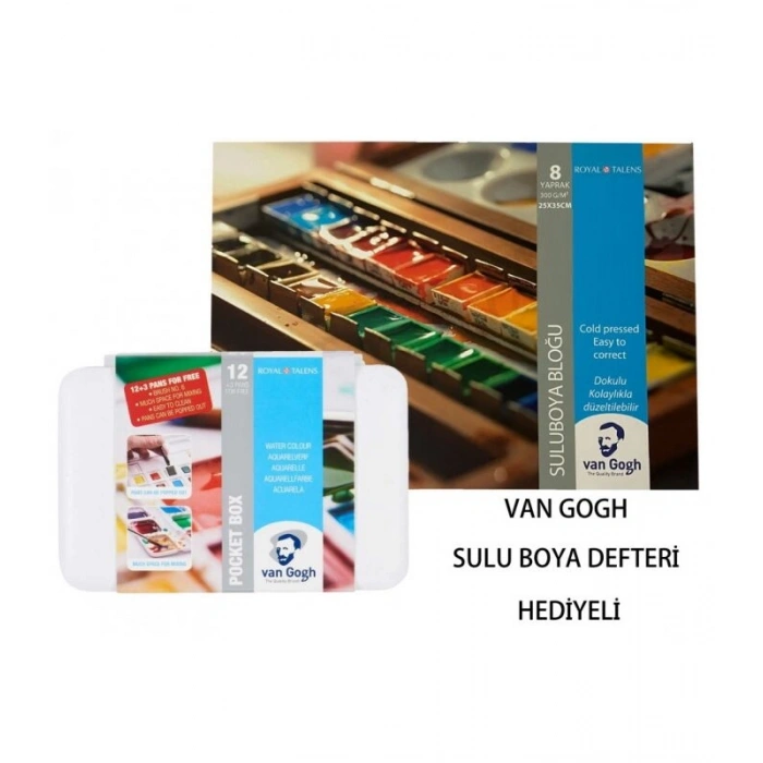 Talens Van Gogh Tablet Sulu Boya Seti 15 (12+3) Renk + 24x32 cm. 300 gr. 8 Sayfa Defter Hediyeli