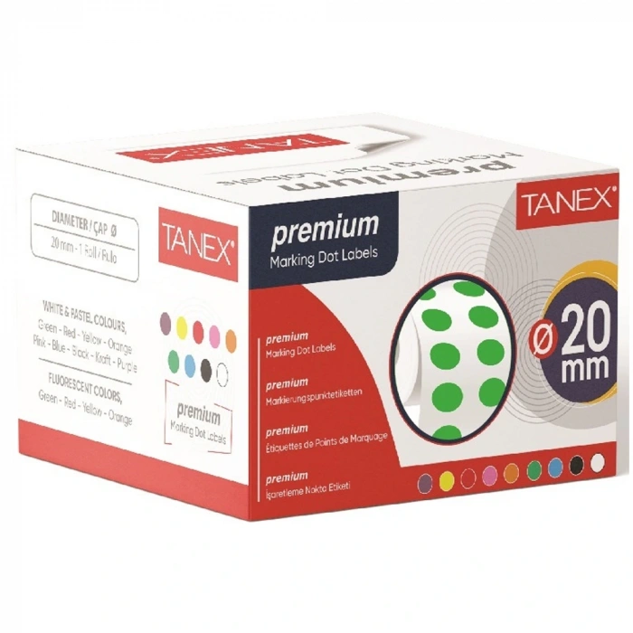 Tanex Nokta Etiket 20 MM 2500 Li Yeşil  Tekli Kutu