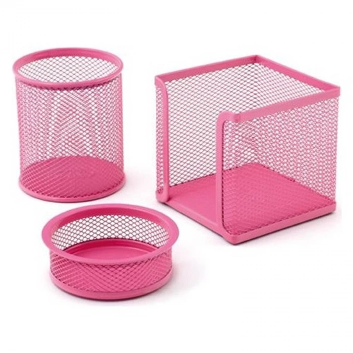 TEMAT 1000 METAL KALEMLİK+ATAŞLIK+NOTLUK 3 LÜ SET PEMBE
