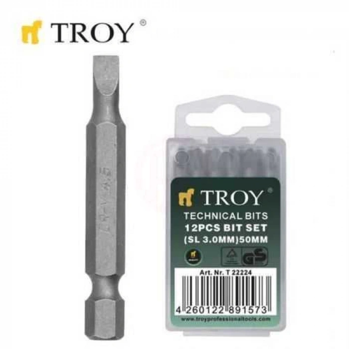 Troy 22224 Bits Uç Seti (Düz 3,0x50mm, 12 Adet)