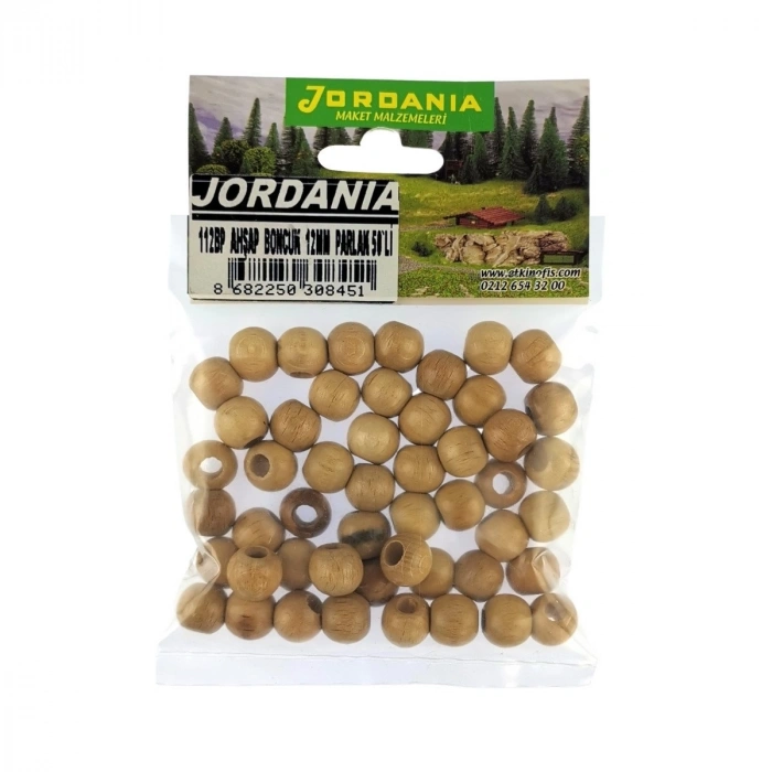 Jordania Ahşap Boncuk Natural Parlak Yuvarlak 12mm 50li
