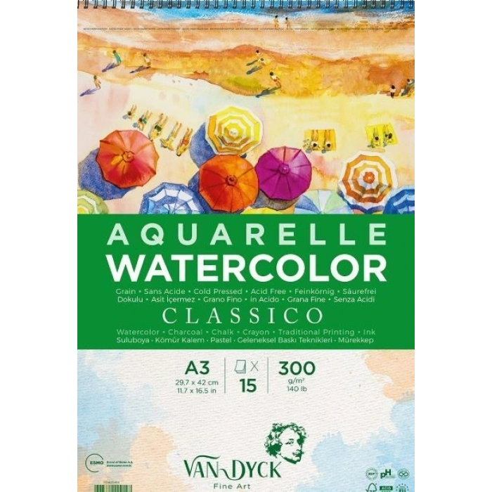 Van Dyck Classico Cold Pres Spiralli Sulu Boya Defteri Blok 300 gr. A3 15 yaprak