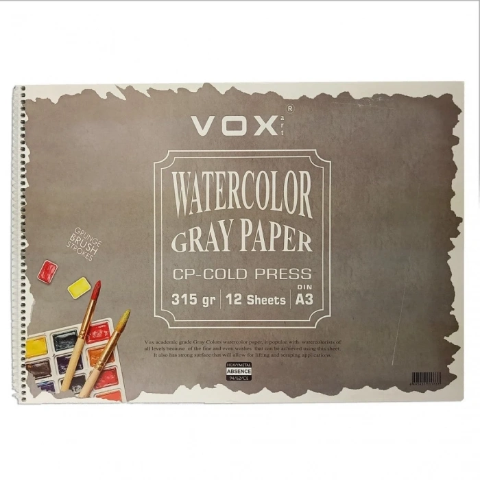 Vox Art Suluboya Sketch Defter A3 315gr 12 Yaprak Grey Gri
