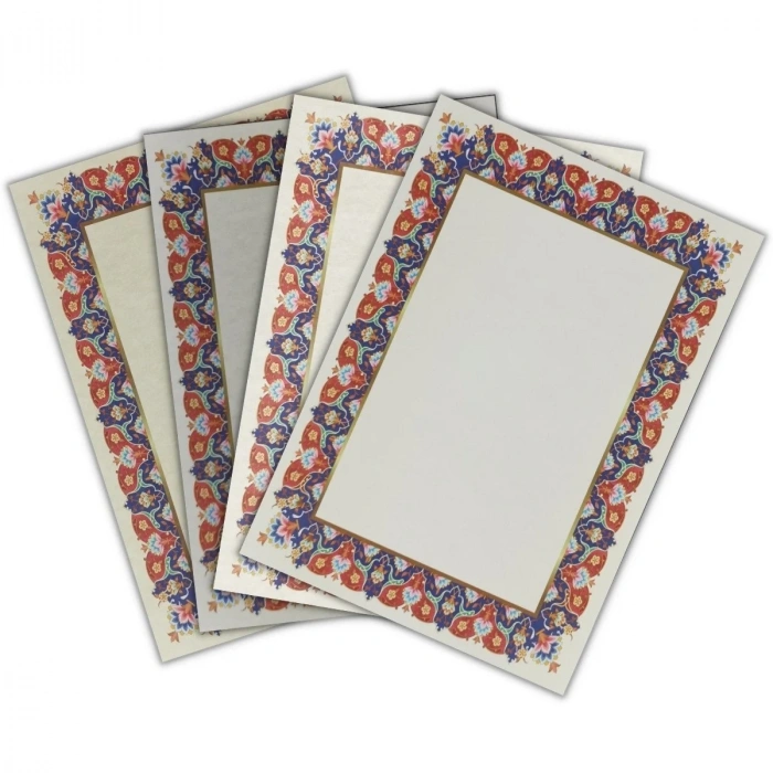 Vox Hat Ve Kaligrafi Yaldızlı Perşöment Meşk Kağıdı 200gr A4 4 Desenli 4yp Kırmızı Mavi