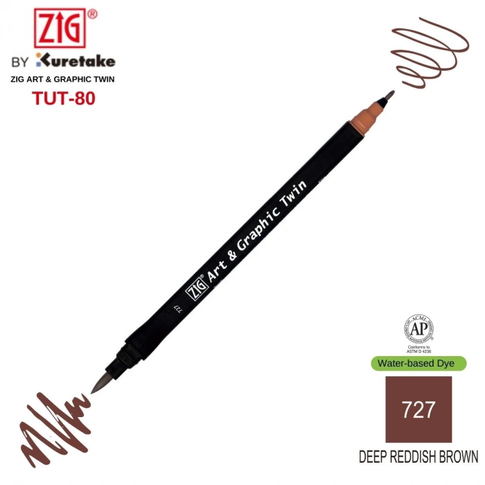Zig Art&Graphic Twin Çift Uçlu Keçe Grafik Kalemi 727 Deep Reddish Brown