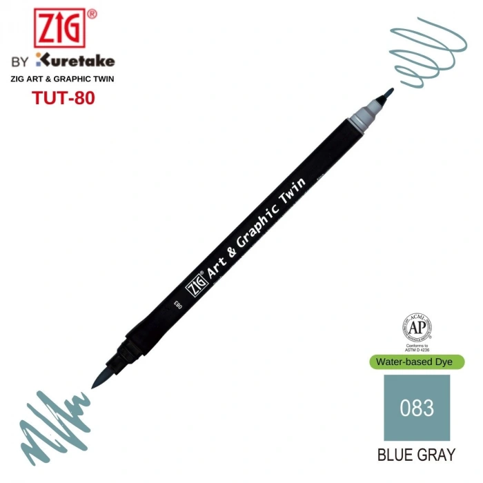 Zig Art&Graphic Twin Çift Uçlu Keçe Grafik Kalemi 83 Blue Gray