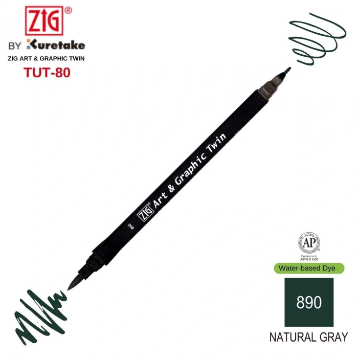 Zig Art&Graphic Twin Çift Uçlu Keçe Grafik Kalemi 890 Natural Gray