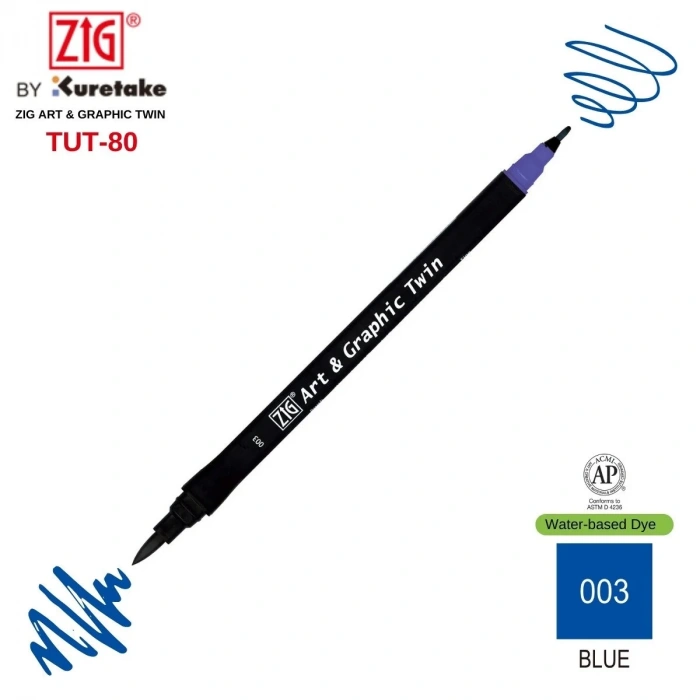 Zig Art&Graphic Twin Tut-80 Çift Uçlu Keçe Grafik Kalemi 03 Blue