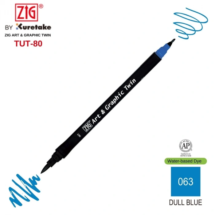 Zig Art&Graphic Twin Tut-80 Çift Uçlu Keçe Grafik Kalemi 063 Dull Blue