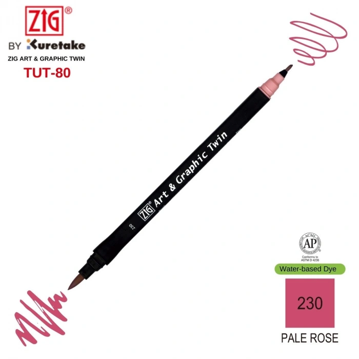 Zig Art&Graphic Twin Tut-80 Çift Uçlu Keçe Grafik Kalemi 230 Pale Rose
