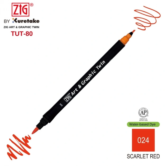 Zig Art&Graphic Twin Tut-80 Çift Uçlu Keçe Grafik Kalemi 24 Scarlet Red