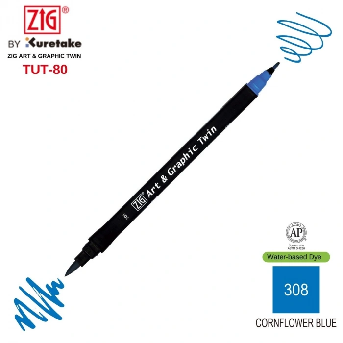 Zig Art&Graphic Twin Tut-80 Çift Uçlu Keçe Grafik Kalemi 308 Comflour Blue
