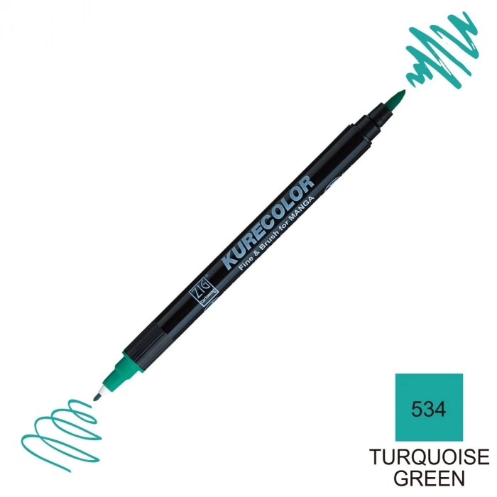 Zig Kurecolor Mangaka Fine&Brush Çift Taraflı Kalem CNKC-2200 No 534 Turquoise Green