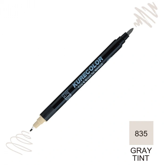 Zig Kurecolor Mangaka Fine&Brush Çift Taraflı Kalem CNKC-2200 No 835 Gray Tint