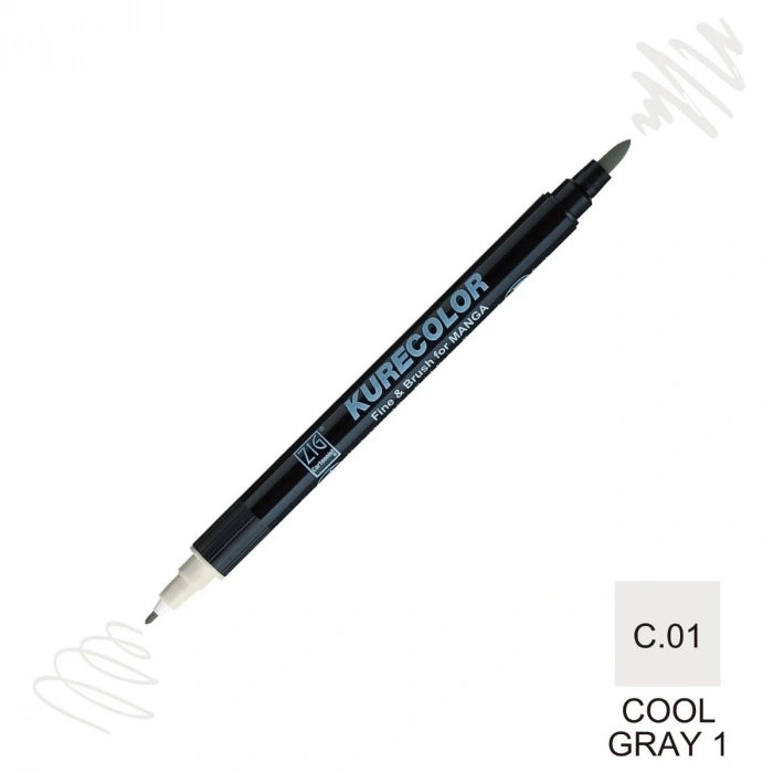 Zig Kurecolor Mangaka Fine&Brush Çift Taraflı Kalem CNKC-2200 No C.01 Cool Gray 1