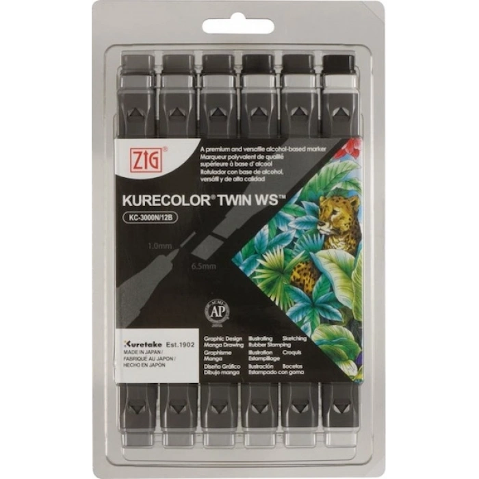 Zig Kurecolor Twin S Marker Kalem Seti 12 Renk COOL GRAY COLORS